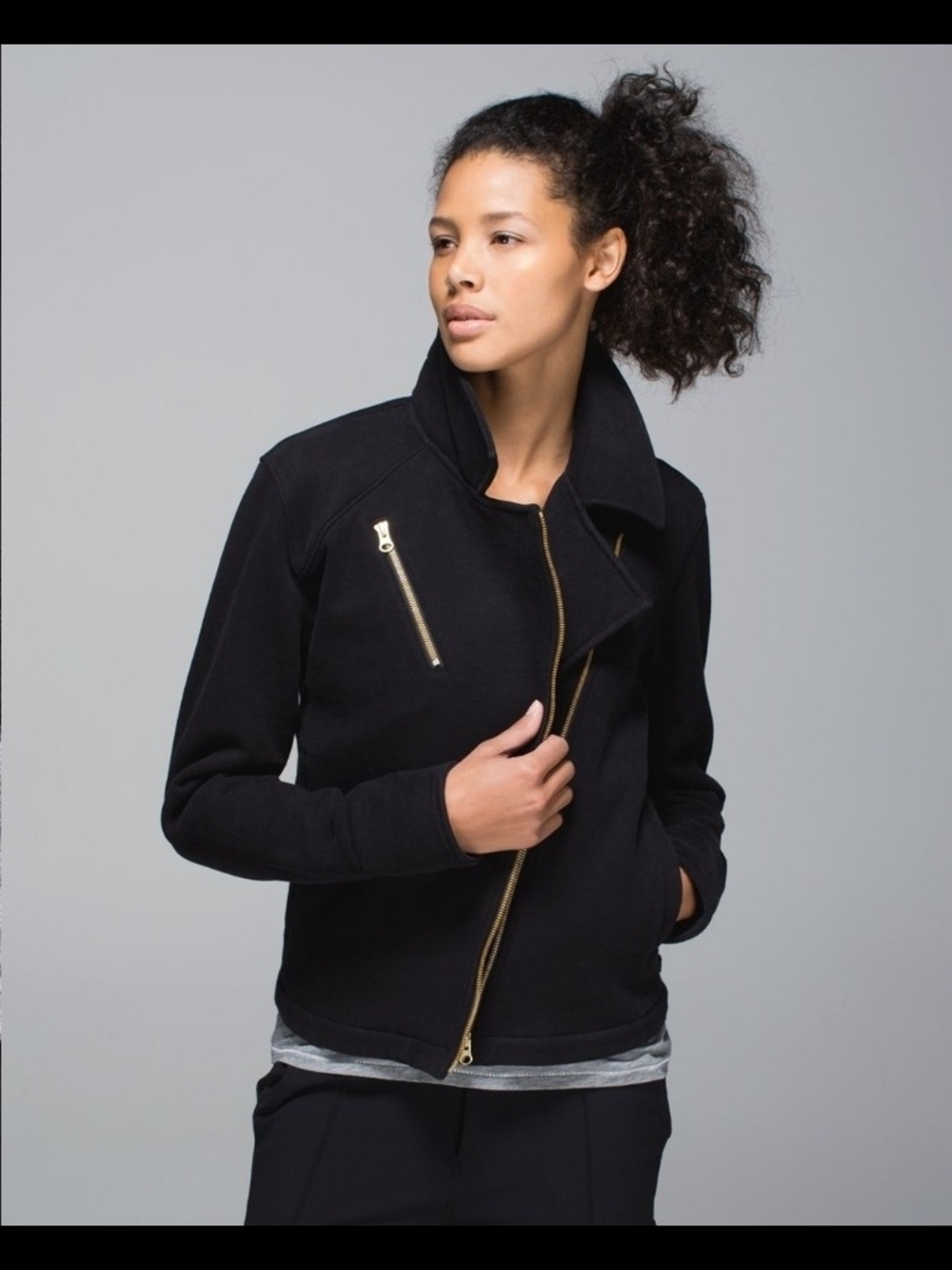 lululemon athletica Black Bomber Jacket with Gold Zippers